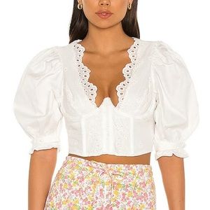 For Love And Lemons White Eyelet Crop Top
